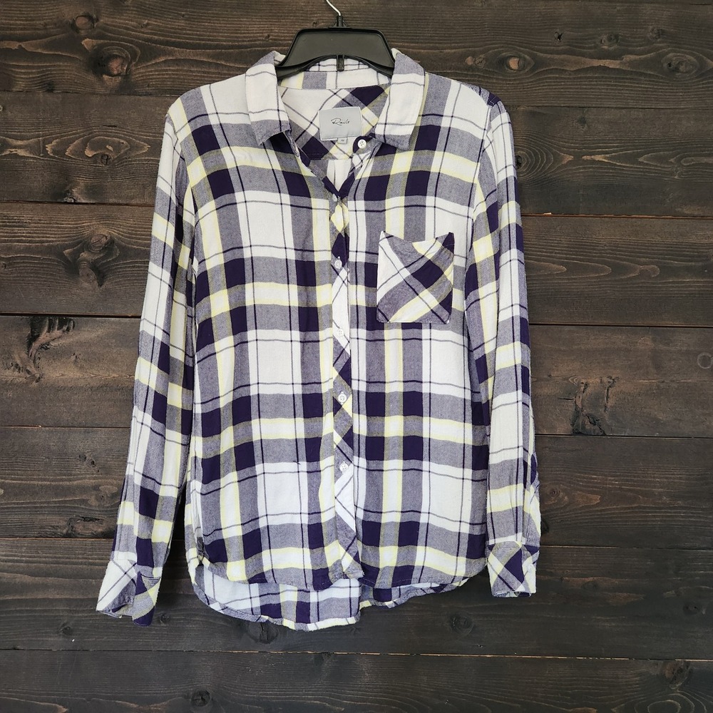 Rails Hunter Plaid Button Down Shirt Navy Blue Yellow White XS